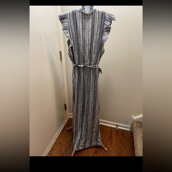 Splendid Womens Linen blend Multi Stripe Tulip Hem flutter sleeve Maxi SZ S #113 - Picture 4 of 4